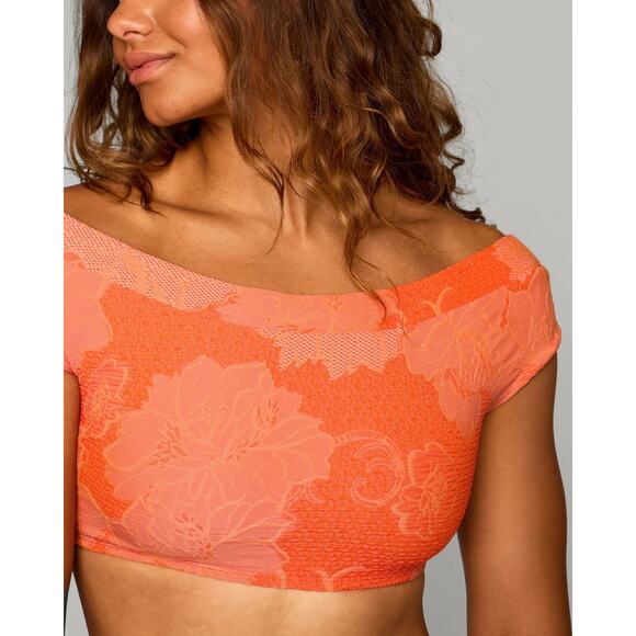 NEW Seea x Free People Chicama Surf Cap Sleeve Crop Top Coral Squeeze Size XS - Picture 2 of 11